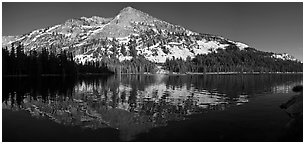 Tenaya Lake and snow covered peaks. Yosemite National Park (Panoramic black and white)