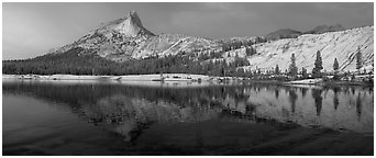 Lower Cathedral Lake, late afternoon. Yosemite National Park (Panoramic black and white)