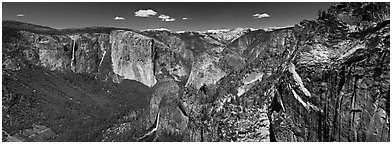 View of West Yosemite Valley. Yosemite National Park (Panoramic black and white)
