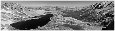 Lake valley from McCabbe Pass. Yosemite National Park (Panoramic black and white)