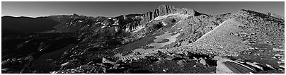 High Sierra scenery with lakes and high peaks. Yosemite National Park (Panoramic black and white)