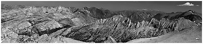Northern mountains from Mount Conness. Yosemite National Park (Panoramic black and white)