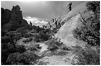 Sandy wash and rocks, Klondike Bluffs. Arches National Park ( black and white)