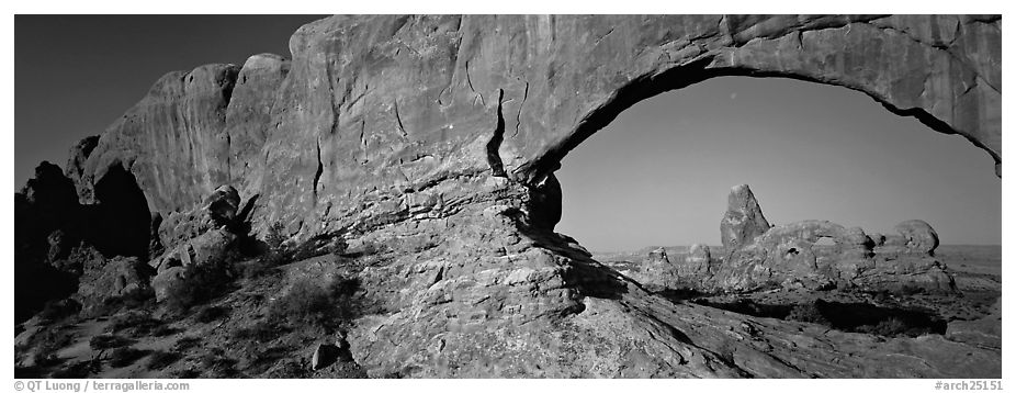 Arch through natural window opening. Arches National Park (black and white)