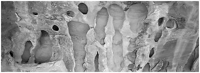 Hollow patterns in sandstone. Arches National Park (Panoramic black and white)