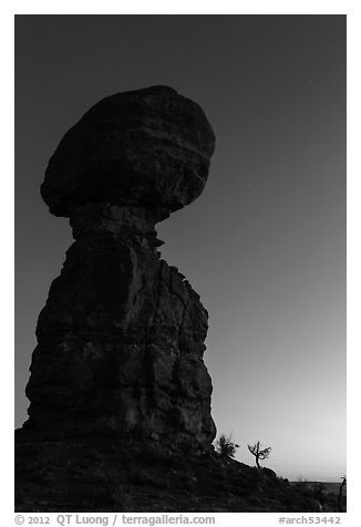 Balanced rock at dusk. Arches National Park (black and white)