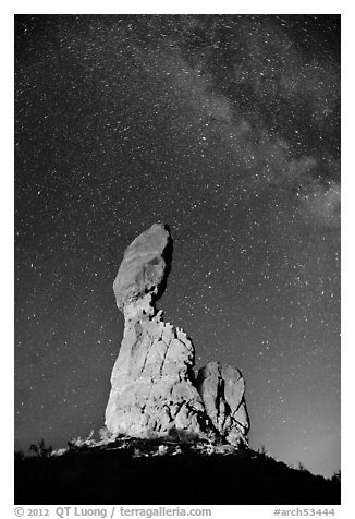 Balanced rock at night. Arches National Park (black and white)