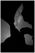 Double Arch with stars and Milky Way. Arches National Park, Utah, USA. (black and white)