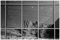 Cliffs, Visitor Center window reflexion. Arches National Park ( black and white)