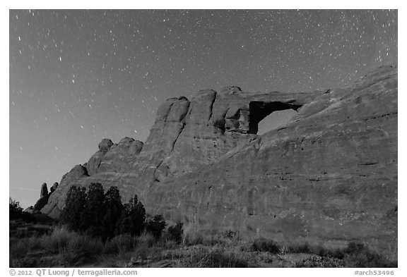 Moonlit Skyline Arch. Arches National Park (black and white)