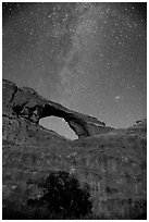 Skyline Arch and Milky Way. Arches National Park, Utah, USA. (black and white)
