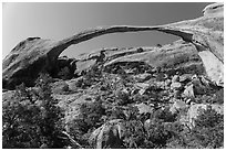 Landscape Arch with fallen rocks. Arches National Park, Utah, USA. (black and white)