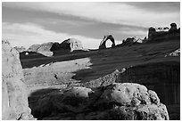 Delicate Arch from Upper Delicate Arch Viewpoint. Arches National Park, Utah, USA. (black and white)