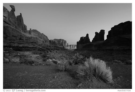 Park Avenue at dawn. Arches National Park (black and white)