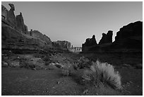 Park Avenue at dawn. Arches National Park ( black and white)