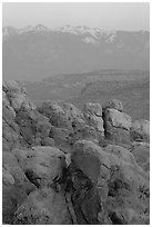 Fiery Furnace and La Sal Mountains at sunset. Arches National Park, Utah, USA. (black and white)