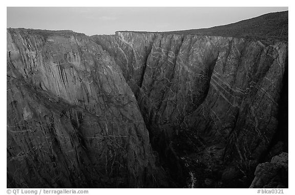 Painted wall from Chasm view at dawn, North Rim. Black Canyon of the Gunnison National Park (black and white)