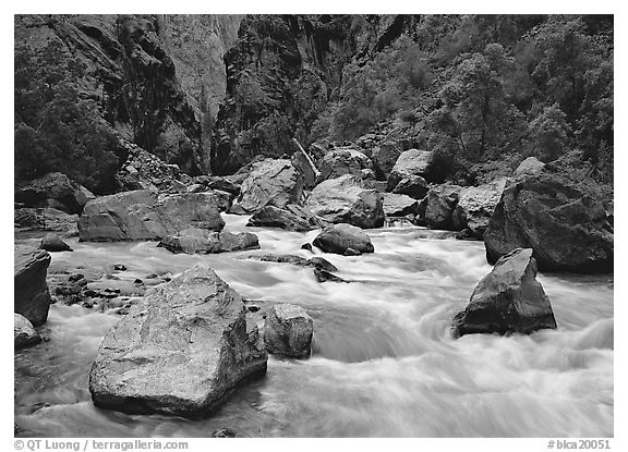 Boulders and rapids of the Gunisson River. Black Canyon of the Gunnison National Park (black and white)