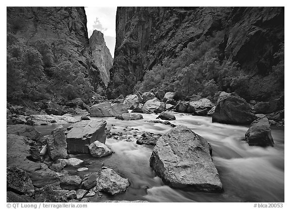 The Gunisson river near the Narrows. Black Canyon of the Gunnison National Park (black and white)
