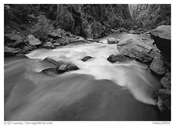 The Gunisson river near the Narrows. Black Canyon of the Gunnison National Park (black and white)