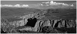 Black Canyon seen from a distance. Black Canyon of the Gunnison National Park (Panoramic black and white)
