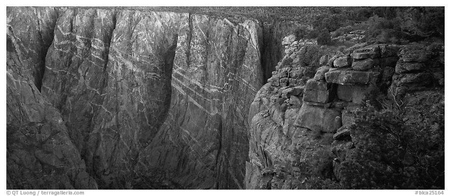 Canyon walls with crystaline striations. Black Canyon of the Gunnison National Park (black and white)