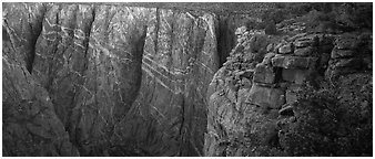 Canyon walls with crystaline striations. Black Canyon of the Gunnison National Park (Panoramic black and white)