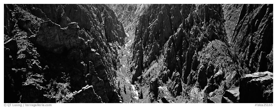 Gunnisson River running deep in narrow gorge. Black Canyon of the Gunnison National Park (black and white)