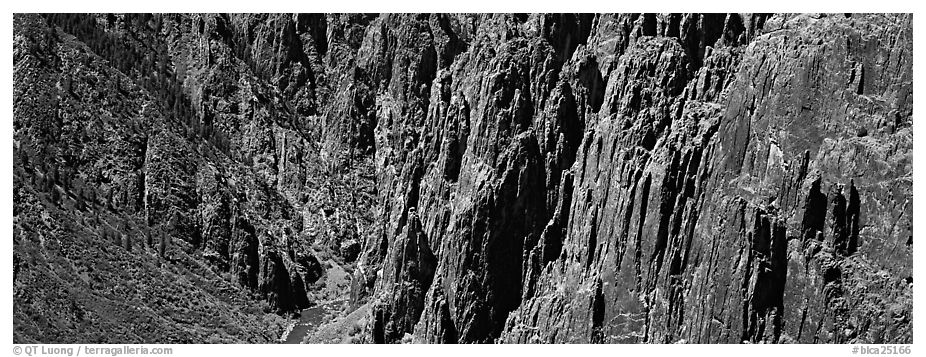 Spires and vertical rock walls. Black Canyon of the Gunnison National Park (black and white)