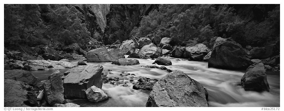 River Rapids in canyon narrows. Black Canyon of the Gunnison National Park (black and white)