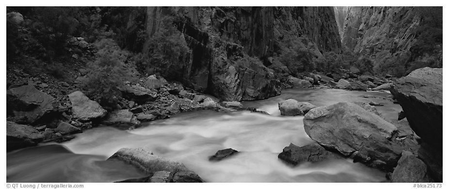 River flowing at bottom of narrows. Black Canyon of the Gunnison National Park (black and white)
