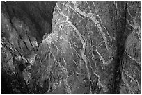 Wall with swirling veins of igneous pegmatite. Black Canyon of the Gunnison National Park, Colorado, USA. (black and white)