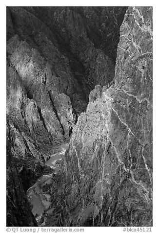 Hard gneiss and schist walls. Black Canyon of the Gunnison National Park (black and white)
