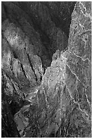 Hard gneiss and schist walls. Black Canyon of the Gunnison National Park, Colorado, USA. (black and white)