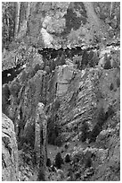 Crags and Gunnison River seen from above. Black Canyon of the Gunnison National Park ( black and white)