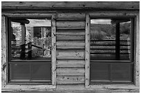 Oak Flats, South Rim visitor center window reflexion. Black Canyon of the Gunnison National Park ( black and white)