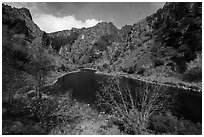 Gunnison River and cliffs at East Portal in autumn. Black Canyon of the Gunnison National Park ( black and white)