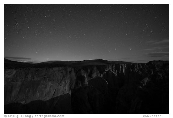 Chasm view at night. Black Canyon of the Gunnison National Park (black and white)