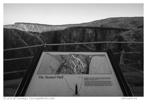 Painted Wall interpretive sign. Black Canyon of the Gunnison National Park (black and white)