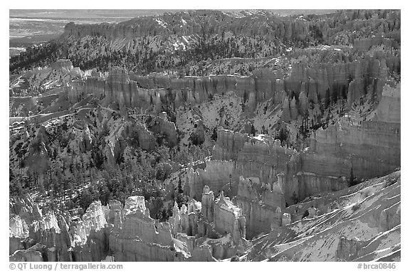 Hoodoos and blue snow from Inspiration Point. Bryce Canyon National Park (black and white)
