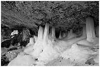 Thick ice columns in Mossy Cave. Bryce Canyon National Park ( black and white)