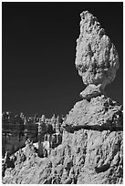 Balanced rock in pink limestone. Bryce Canyon National Park, Utah, USA. (black and white)