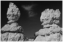 Lumpy and bulging profiles of hooodos. Bryce Canyon National Park, Utah, USA. (black and white)