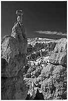 Hoodoos capped by dolomite rocks and amphitheater. Bryce Canyon National Park ( black and white)