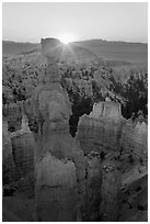 Sun rising behind Thor Hammer. Bryce Canyon National Park ( black and white)
