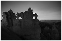 Hoodoos at night with backlight from moon. Bryce Canyon National Park ( black and white)