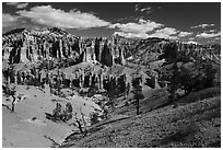 Mesa with hoodoos seen from below. Bryce Canyon National Park ( black and white)