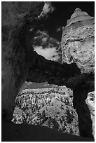 Tower Bridge framing mesa with hoodoos. Bryce Canyon National Park ( black and white)