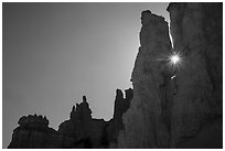 Sun shining between hoodoos. Bryce Canyon National Park ( black and white)