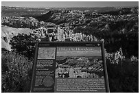 Hike the Hoodoos Rim Trail interpretive sign. Bryce Canyon National Park ( black and white)